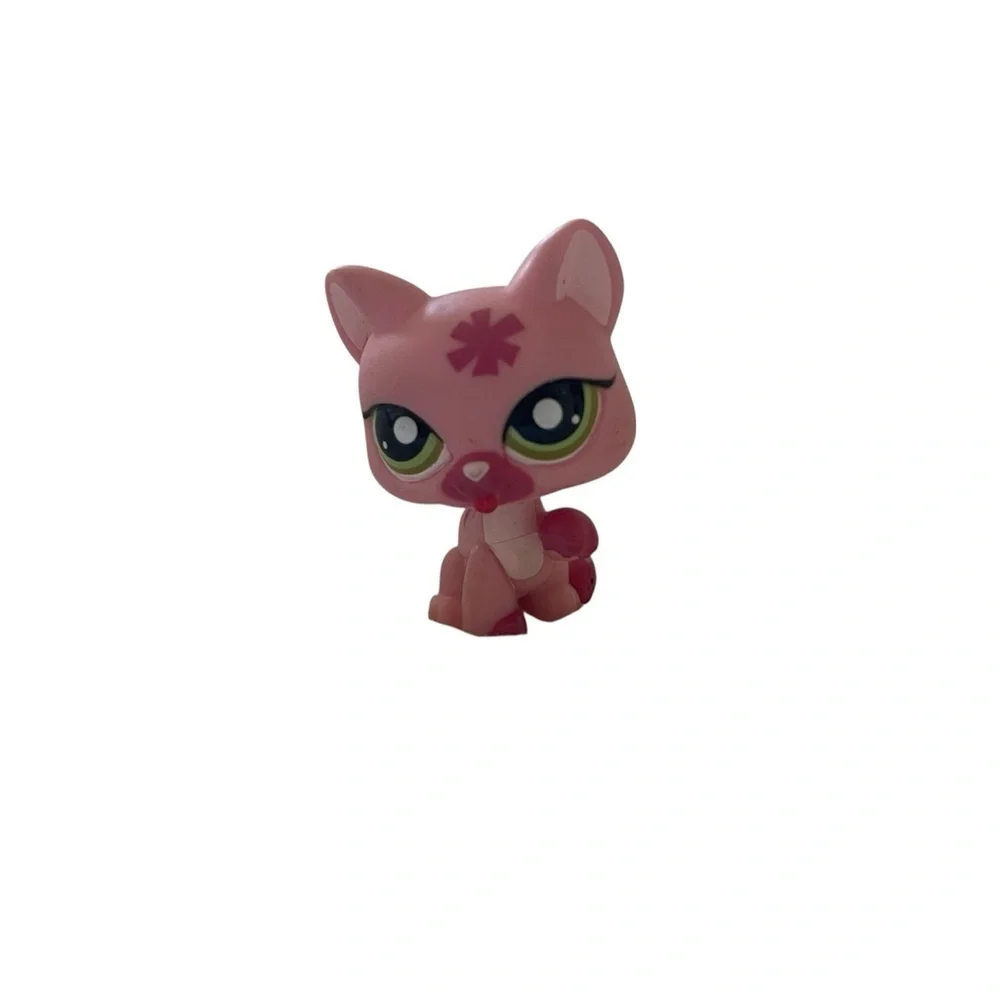 Littlest Pet Shop LPS #1846 KITTY CAT Licking Paw Hasbro Olive Green Eyes Flower